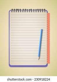 Vertical Notebook with Pencil Vector 