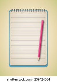 Vertical Notebook with Pencil Vector 