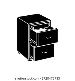 Gabinete de arquivamento vertical do escritório com gaveta aberta para gerenciamento e organização de documentos
