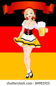 Vertical  Oktoberfest Celebration Background with girl serving beer