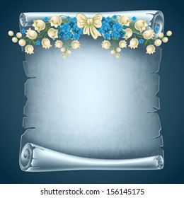 Vertical old scroll paper with beautiful flowers and space for your text