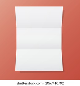 Ilustración de simulación de papel tríptico abierto vertical sobre fondo aislado