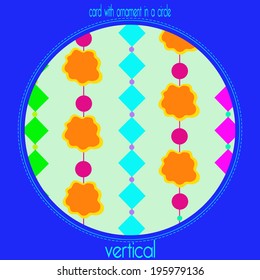 Vertical ornament in a circle, card with text.