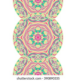 Vertical ornament with round ornament. Zentangle mandala. Vector isolated illustration