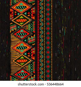 Vertical ornamental seamless pattern. Dark ethnic backdrop. Mexican, american, indian style.