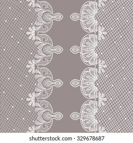 Vertical ornamental seamless pattern lace. floral tracery, ornamental ribbons. Vector illustration