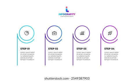 Vertical outline elements with 4 steps or options. Concept of timeline business development process