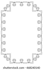 Vertical outline frame with shells. Vector clip art.