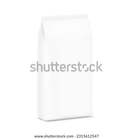 Vertical package bag mockup. Half side view. Vector illustration isolated on white background. Easy to use for presentation your product, idea, promo, design. EPS10	