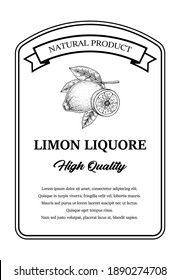 Vertical package lemon liquor design. Vector illustration in sketch style isolated on white. Print, banner, card design.