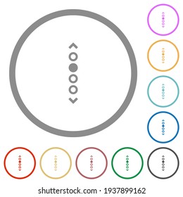  Vertikale Navigation, flache Farbsymbole in runden Linien auf weißem Hintergrund