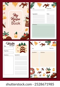 Vertical pages for making notes about cooking homemade desserts. Blank hand drawn template for recipe book. 