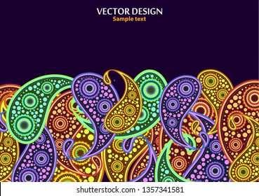 Vertical paisley pattern. Packing print. Floral ornament, for fabric, textile, cards, wrapping paper, wallpaper pattern. Ornamental border. Decorative motif. Vector illustration