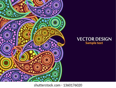 Vertical paisley pattern. Packing print. Floral ornament, for fabric, textile, cards, wrapping paper, wallpaper pattern. Ornamental border. Decorative motif. Vector illustration