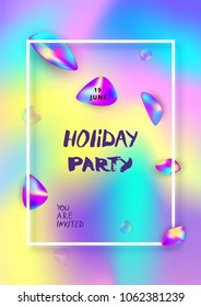 Vertical Party banner. Holography elements. Template for holiday design. Vector illustration.