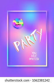 Vertical Party banner. Holography elements. Template for holiday design. Vector illustration.