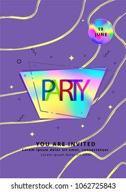 Vertical Party banner. Holography elements. Template for holiday design. Vector illustration.