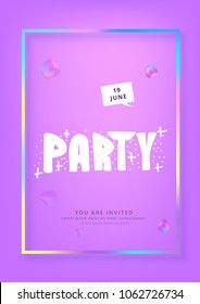 Vertical Party banner. Holography elements. Template for holiday design. Vector illustration.