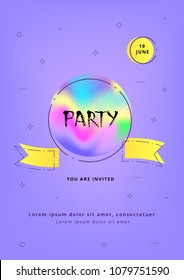 Vertical Party banner. Holography elements. Template for holiday design. Vector illustration.
