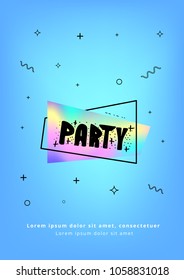 Vertical Party flyer. Holography elements. Template for holiday design. Vector illustration.