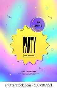 Vertical Party flyer. Holography elements. Template for holiday design. Vector illustration.
