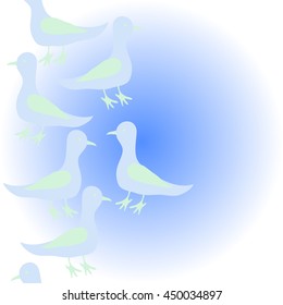   vertical  pattern of birds, doodles,  object, copy space . Hand drawn.