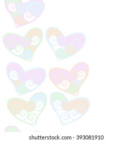 Vertical  pattern, doodles,hearts, spirals, spots,seamless,  copy space . Hand drawn.
