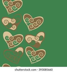 Vertical  pattern, doodles,hearts, spirals, spots,seamless,  copy space . Hand drawn.