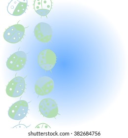 Vertical pattern, doodles,ladybugs, copy space. Hand drawn.
