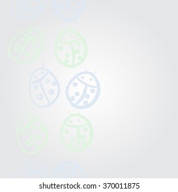 Vertical pattern, doodles,ladybugs, object, copy space. Hand drawn.