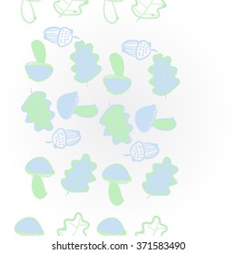 Vertical  pattern  of  floral  motif, doodles, acorns, leaves, oak, mushroom . Hand drawn.