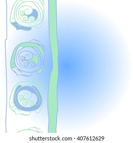Vertical      pattern of floral motif, doodles, stylized rosy, leaves, spirals, stripes, copy space. Hand drawn.