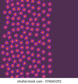 Vertical  pattern of floral motif, flowers,ellipses, doodles, copy space, seamless. Hand drawn.