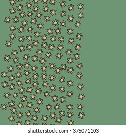 Vertical  pattern of floral motif, flowers,ellipses, doodles, copy space, seamless. Hand drawn.