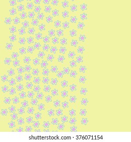 Vertical  pattern of floral motif, flowers,ellipses, doodles, copy space, seamless. Hand drawn.