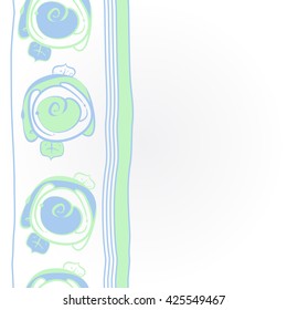 Vertical     pattern of floral motif, stylized rosy, spirals, leaves,stripes, spots, hole, copy space. Hand drawn.