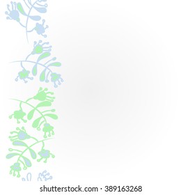 Vertical pattern  of floral motif,branches, leaves, doodles, hole, spots,stamens, copy space. Hand drawn.