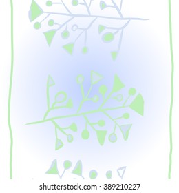 Vertical pattern  of floral motif,branches, spots, doodles, hole, triangles, ellipses, stripes, copy space. Hand drawn.