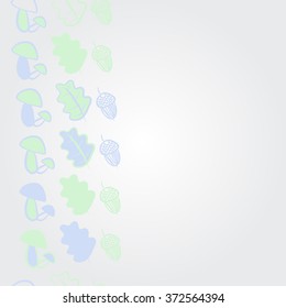 Vertical  pattern of floral motifs,  spots, stripes, doodles, leaves of oak, mushrooms,acorns. Hand drawn.