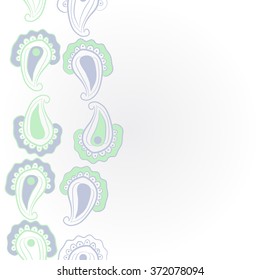 Vertical  pattern  of  floral oriental motifs, doodles, waves,stripes, ellipses ,copy space . Hand drawn.