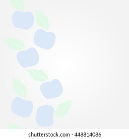   vertical pattern of fruits, doodles,  object, apples, leaves, copy space. Hand drawn.