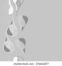 Vertical  pattern of fruits motif, doodles, copy space,leaf, spots,hole, grains, pears,seamless. Hand drawn.