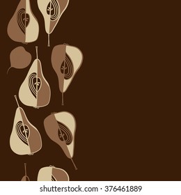 Vertical  pattern of fruits motif, doodles, copy space,leaf, spots,hole, grains, pears,seamless. Hand drawn.