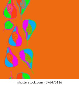 Vertical  pattern of fruits motif, doodles, copy space,leaf, spots,hole, grains, pears,seamless. Hand drawn.