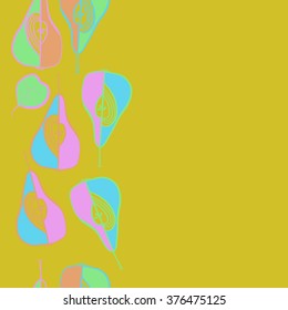 Vertical  pattern of fruits motif, doodles, copy space,leaf, spots,hole, grains, pears,seamless. Hand drawn.