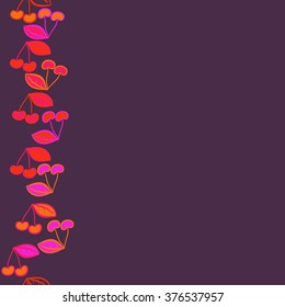 Vertical  pattern of fruits motif, doodles, copy space,leaf, spots,hole, cherries,seamless. Hand drawn.