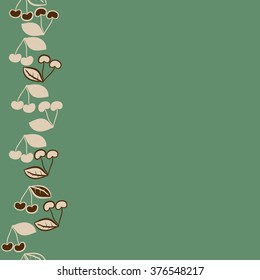 Vertical  pattern of fruits motif, doodles, copy space,leaf, spots,hole, cherries,seamless. Hand drawn.