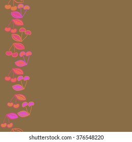 Vertical  pattern of fruits motif, doodles, copy space,leaf, spots,hole, cherries,seamless. Hand drawn.