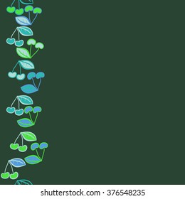 Vertical  pattern of fruits motif, doodles, copy space,leaf, spots,hole, cherries,seamless. Hand drawn.