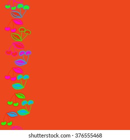 Vertical  pattern of fruits motif, doodles, copy space,leaf, spots,hole, cherries,seamless. Hand drawn.